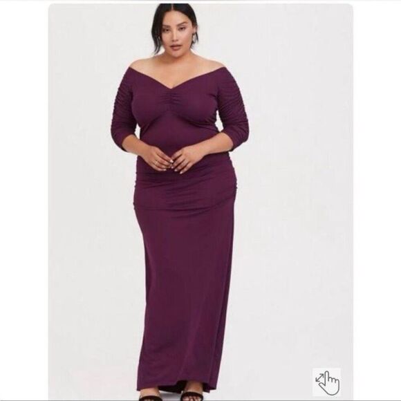 Torrid Purple Stretch Jersey Ruched Off Shoulder Maxi Gown NWT Size 2/XXL/20-22 - Picture 1 of 8